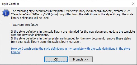 Style conflict dialog box