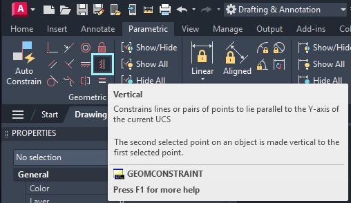 Vertical tool from Geometric section on Parametric tab
